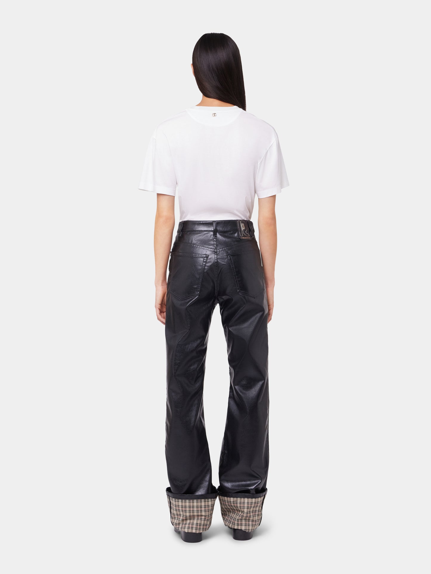 BLACK FLARED TROUSERS IN IMITATION LEATHER position 5