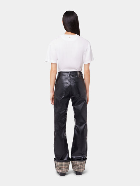 BLACK FLARED TROUSERS IN IMITATION LEATHER