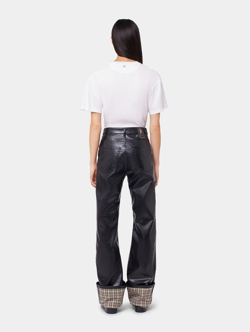 BLACK FLARED TROUSERS IN IMITATION LEATHER