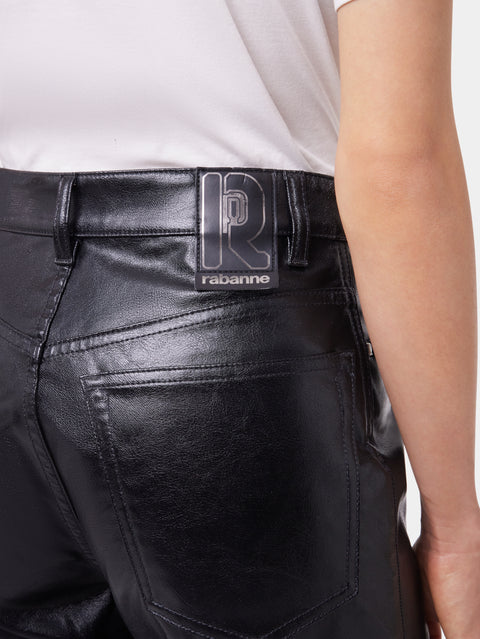 BLACK FLARED TROUSERS IN IMITATION LEATHER