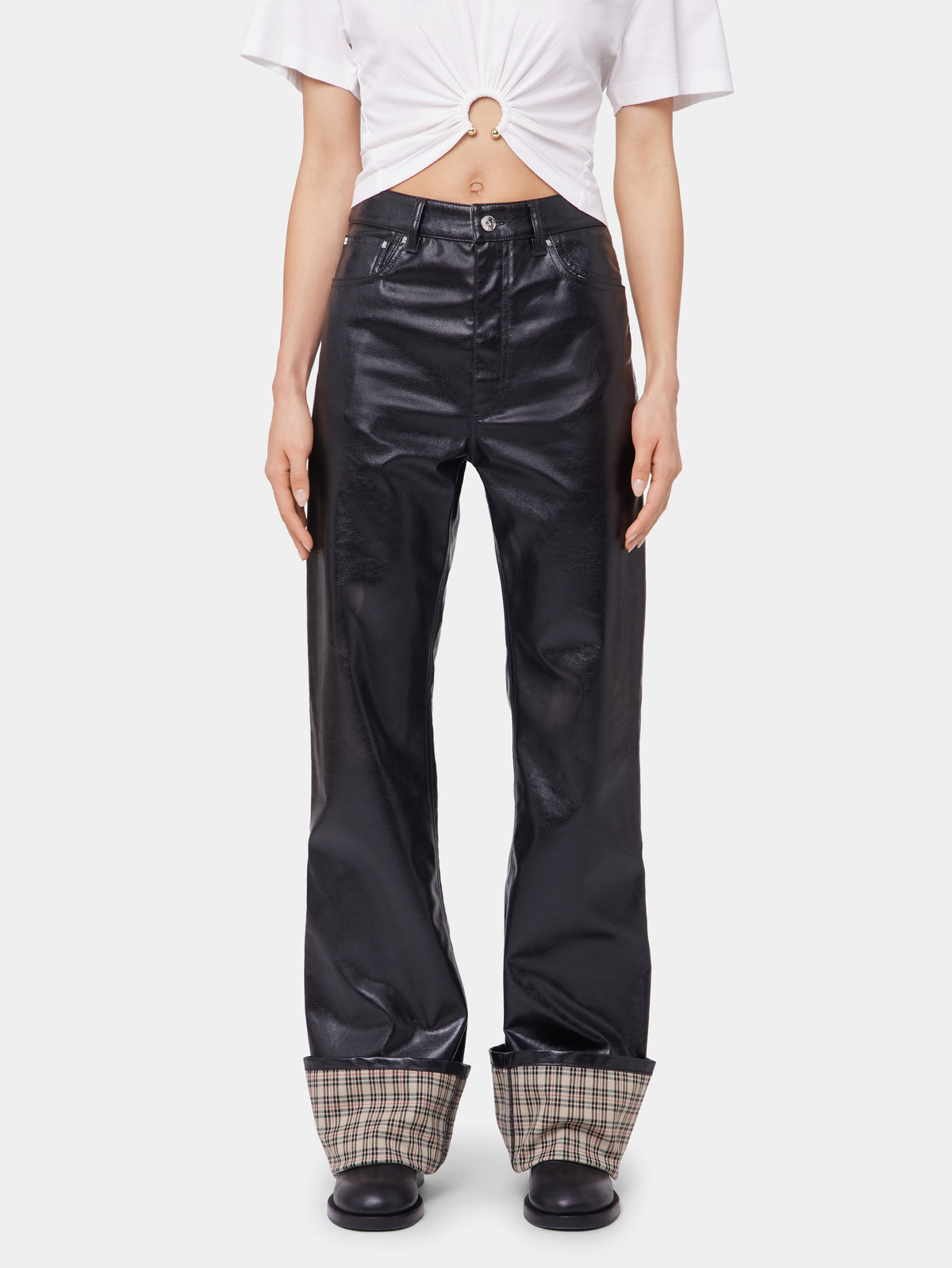 BLACK FLARED TROUSERS IN IMITATION LEATHER position 2
