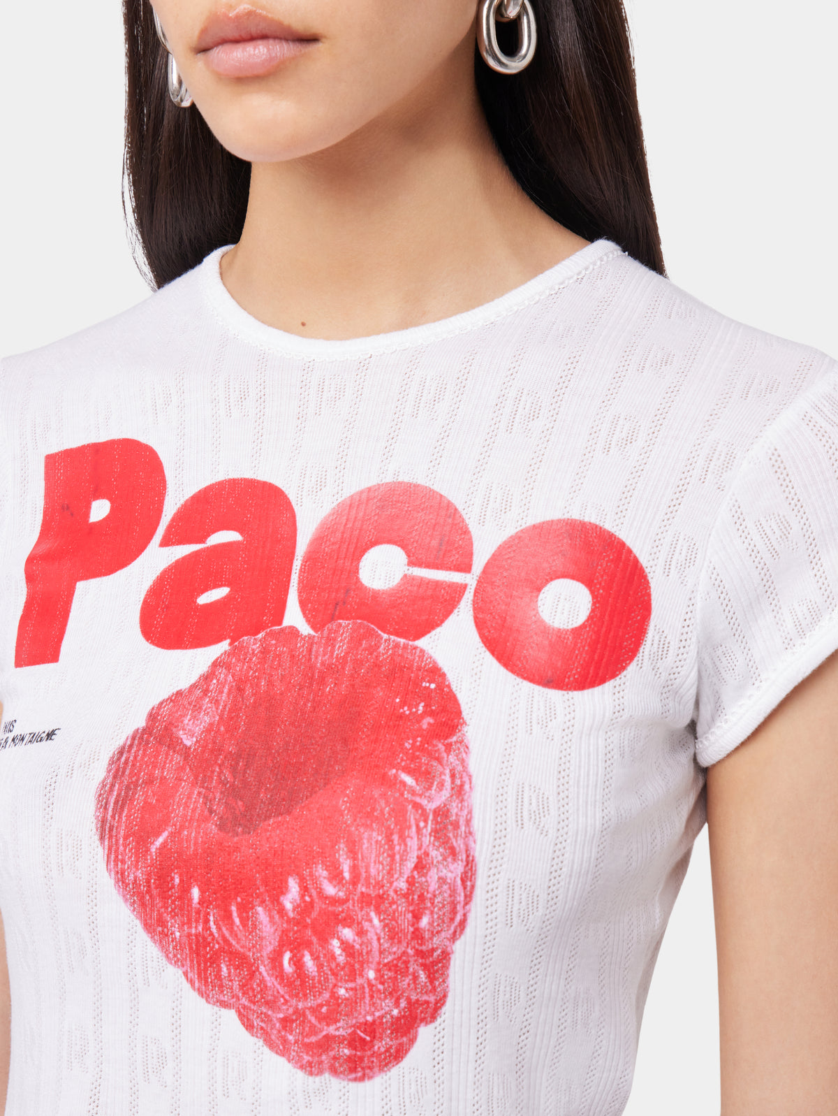 WHITE CROP TEE-SHIRT IN JERSEY POINTELLE position 7