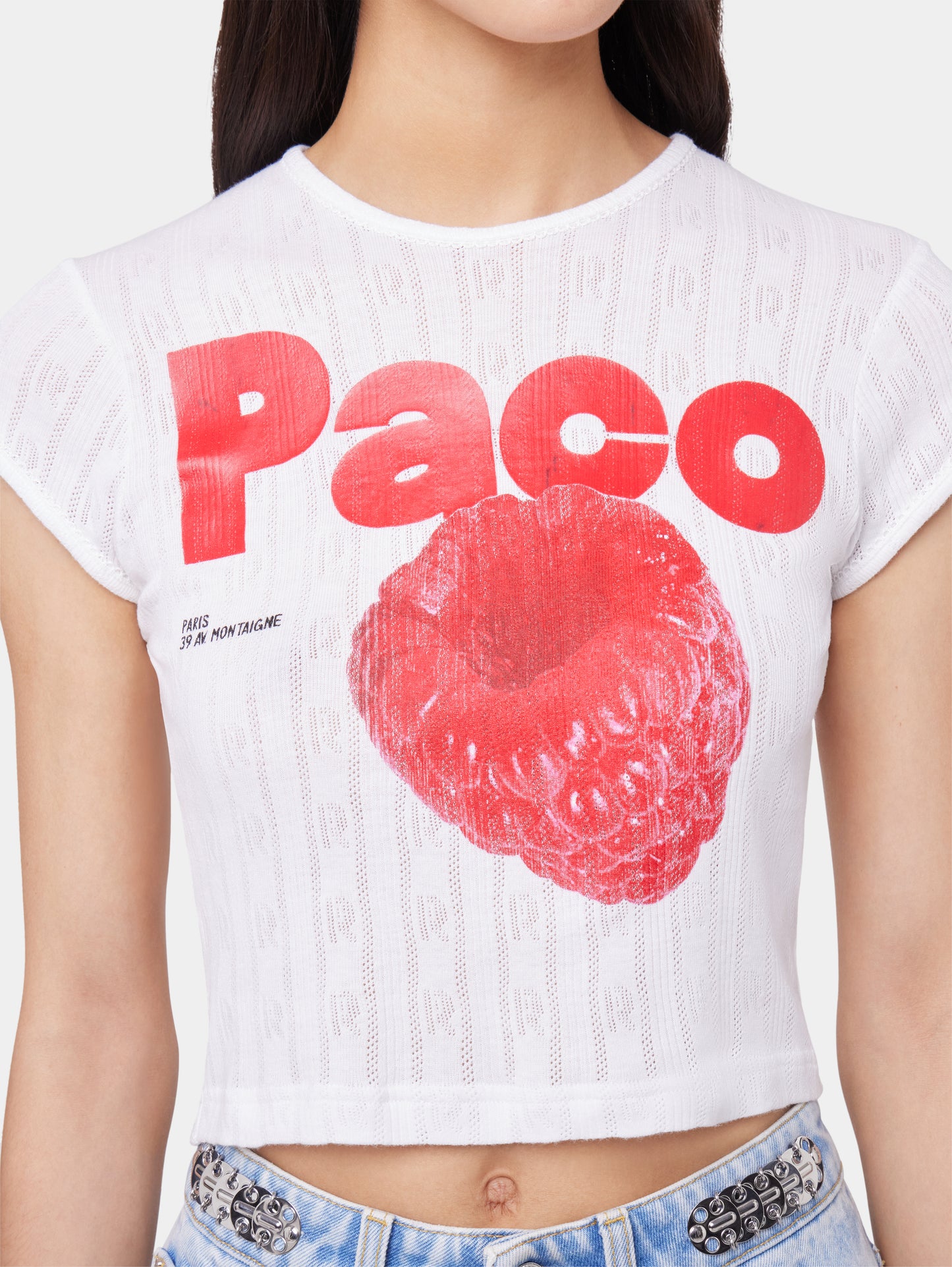 WHITE CROP TEE-SHIRT IN JERSEY POINTELLE position 6