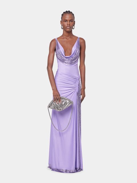 LAVENDER LONG DRESS IN MESH AND JERSEY