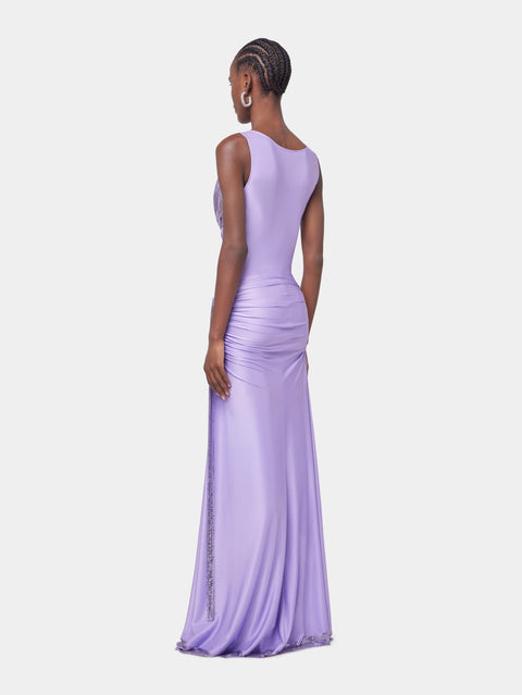 LAVENDER LONG DRESS IN MESH AND JERSEY