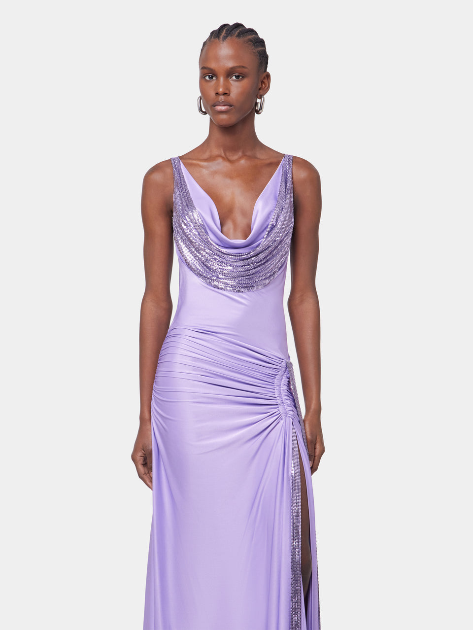 LAVENDER LONG DRESS IN MESH AND JERSEY