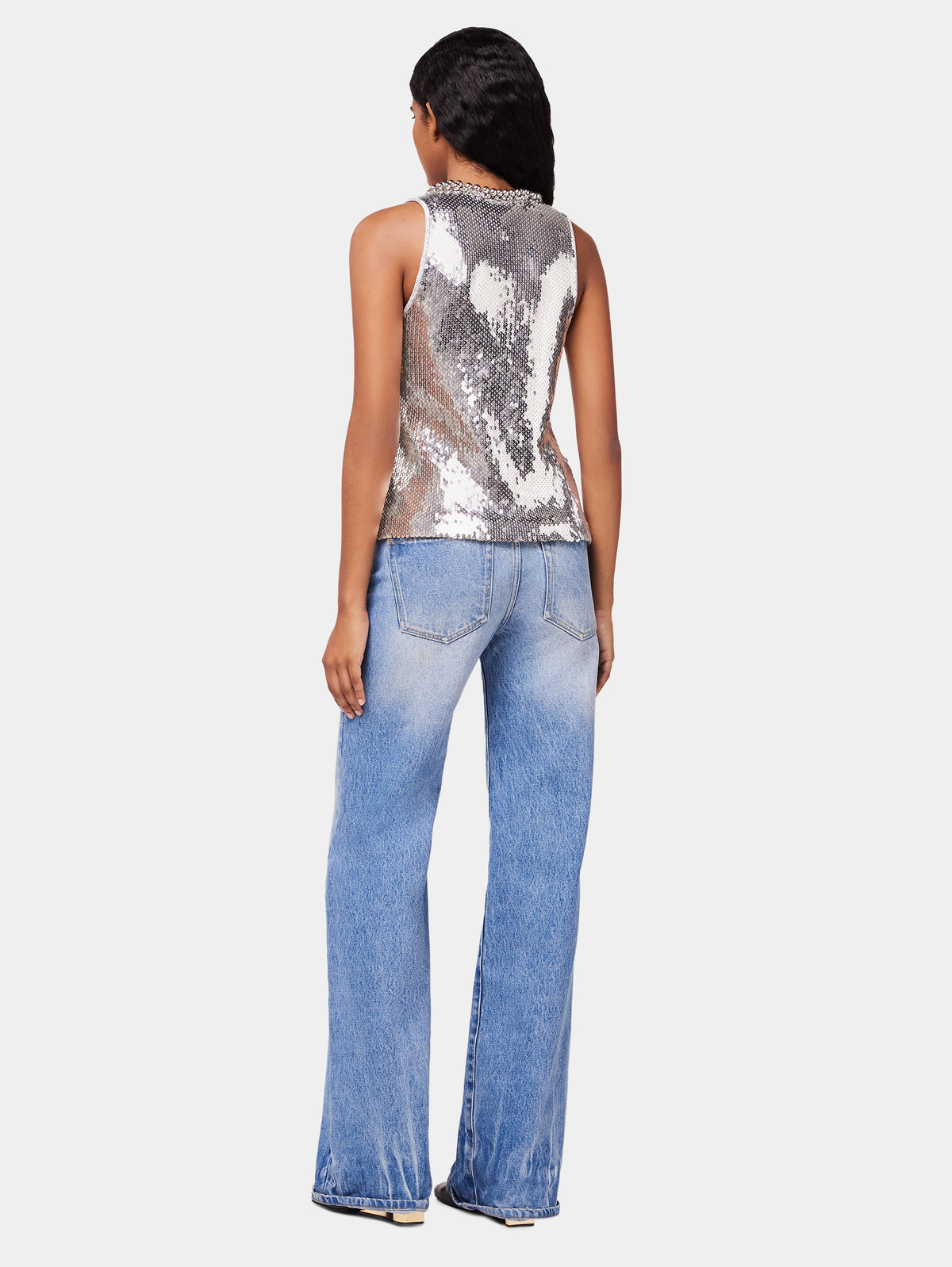 Débardeur à décolleté rond sequins argent