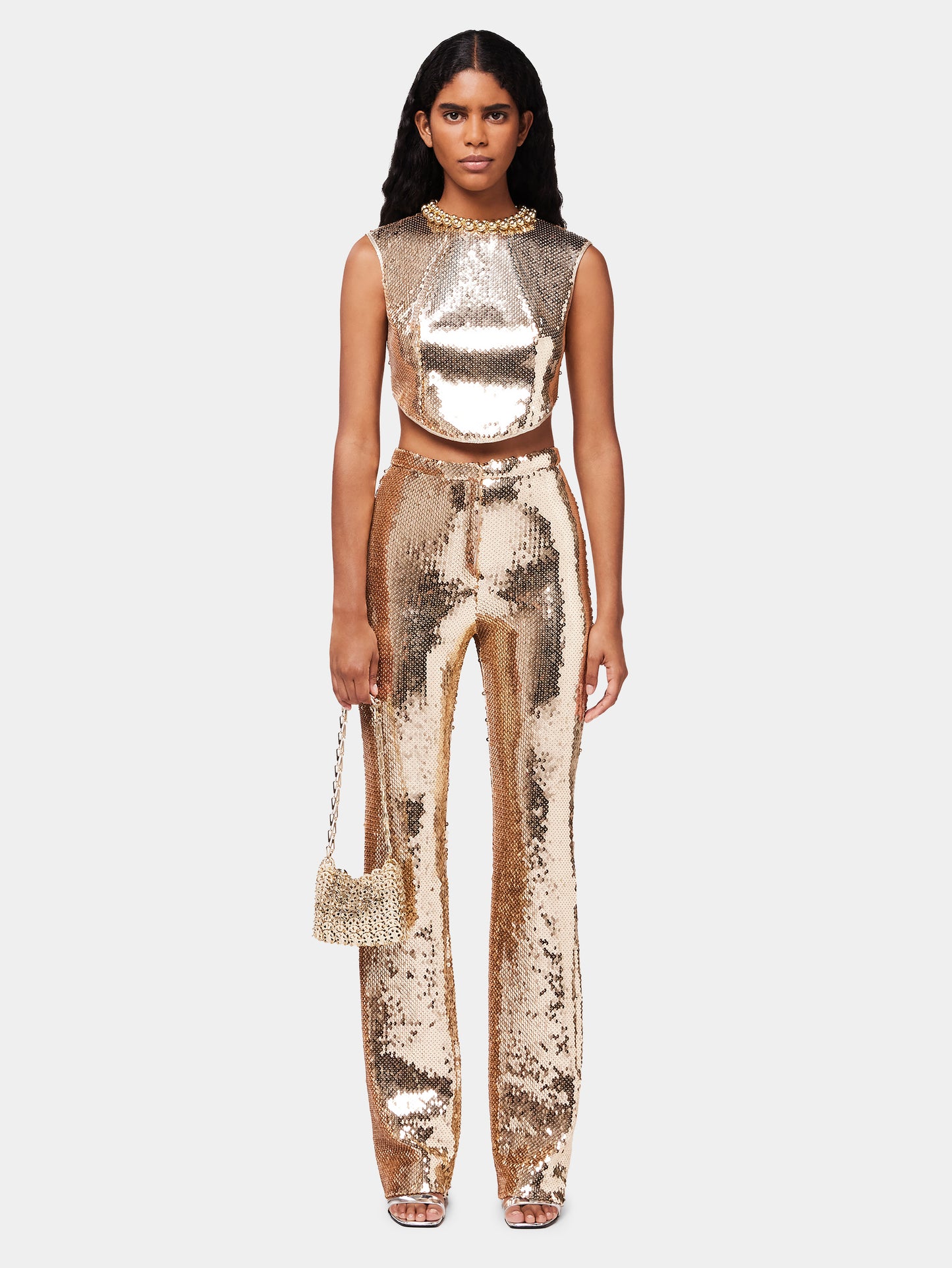 Crop top à sequins dorés