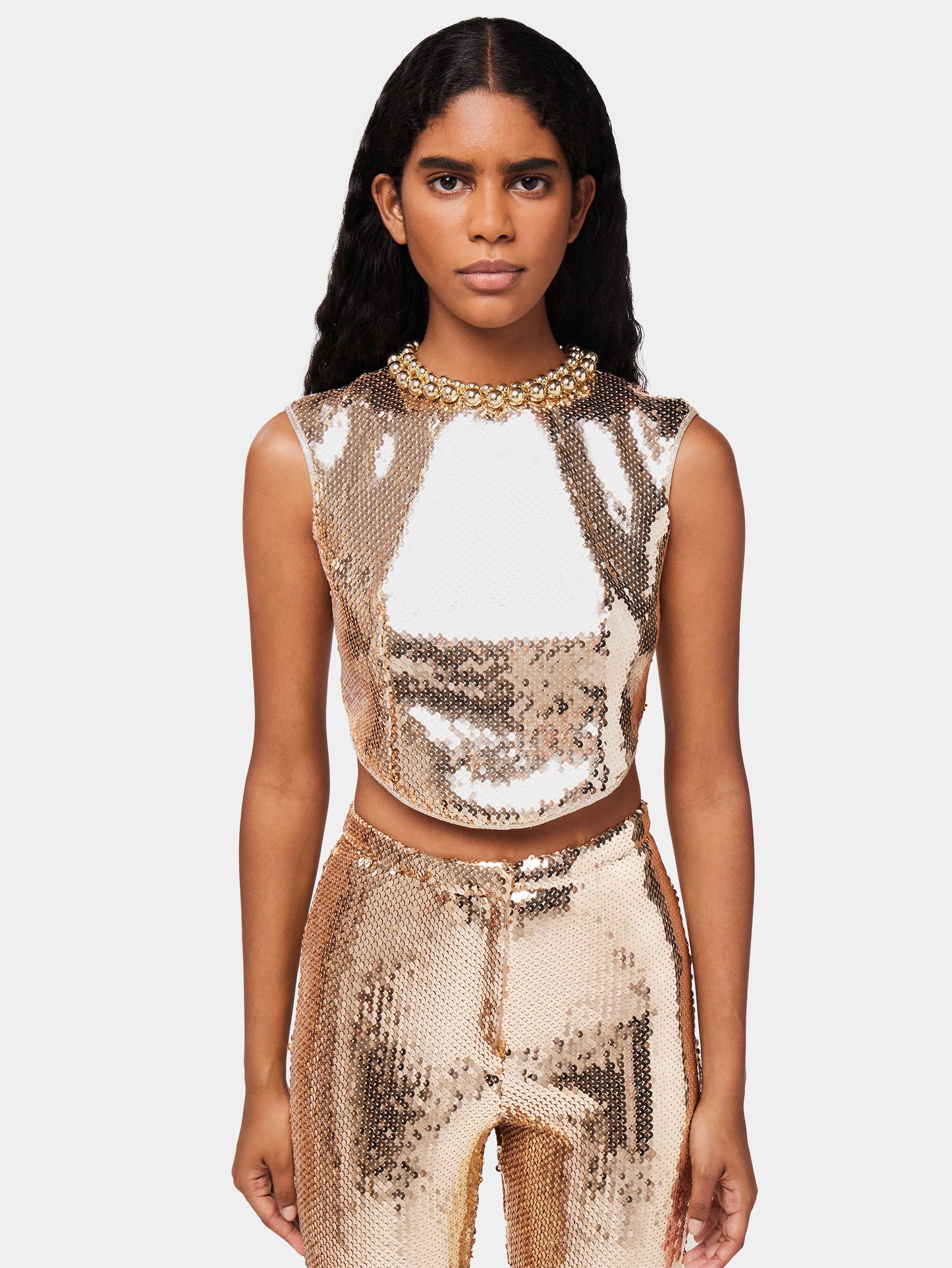 Crop top à sequins dorés