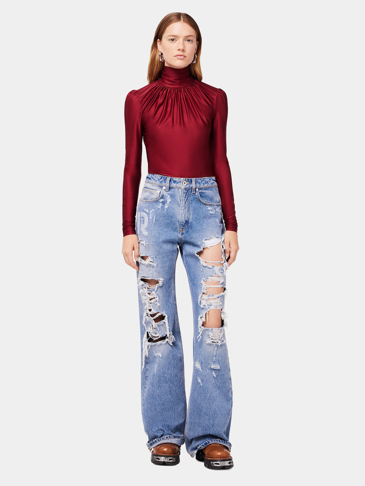 Draped ruby turtleneck