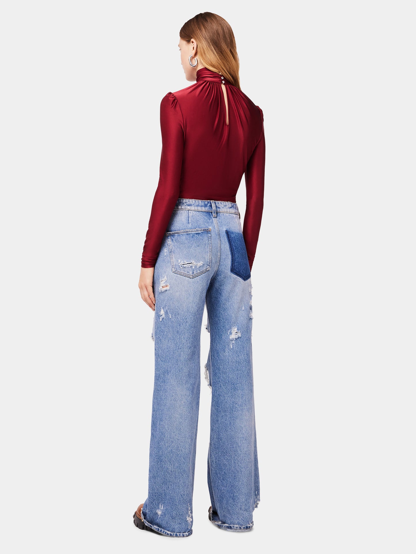 Draped ruby turtleneck