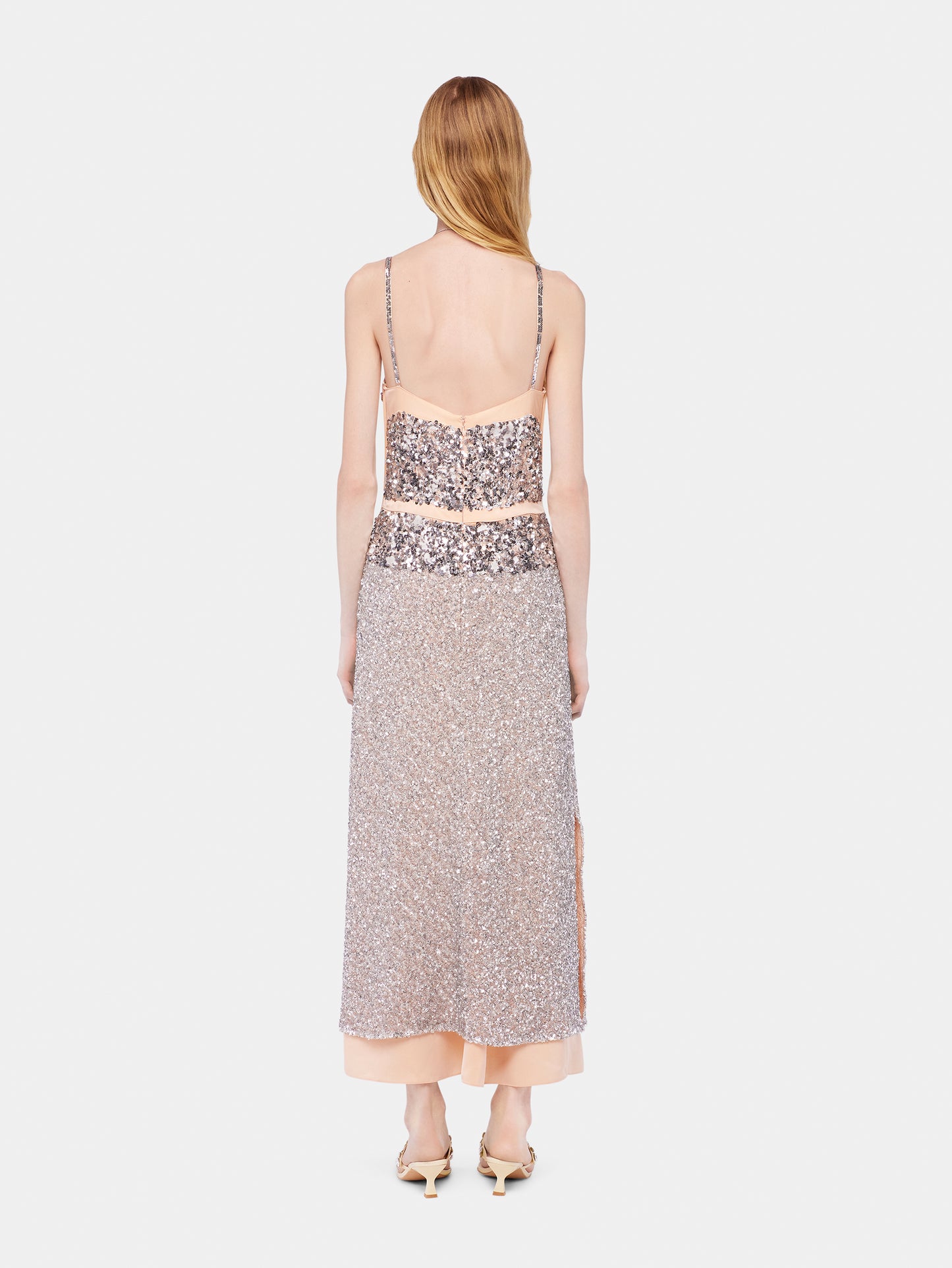 Chiffon dress with silver sequins