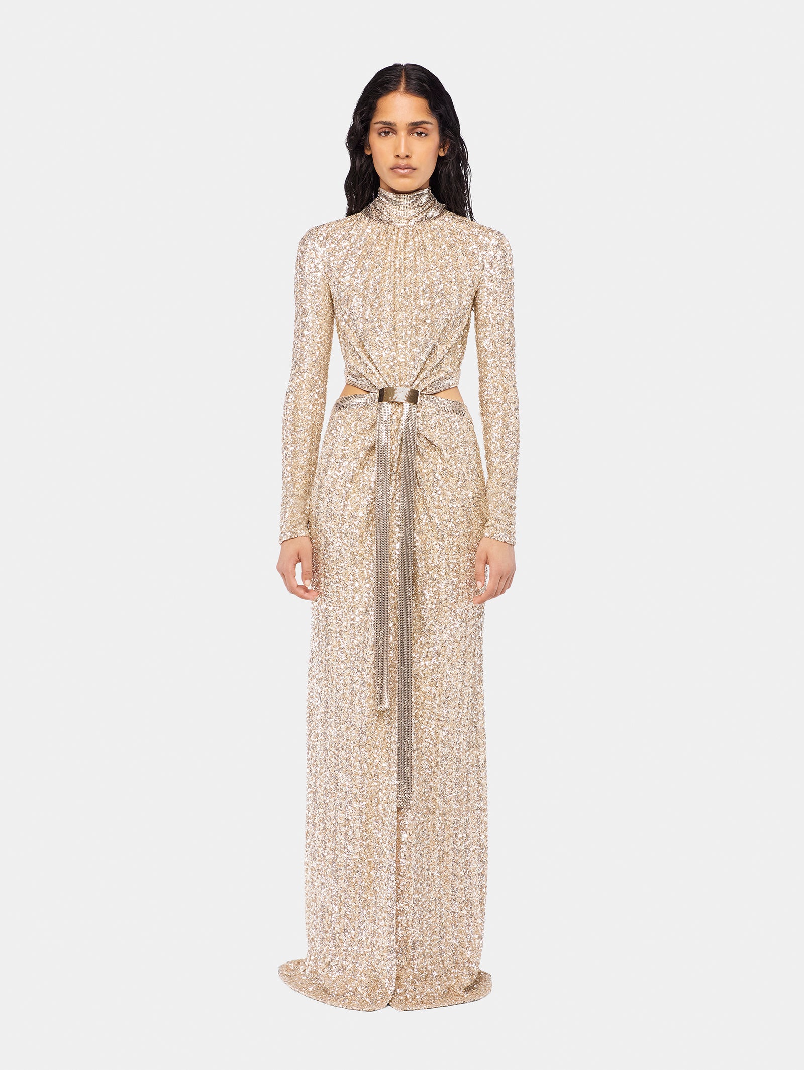 Long mesh and sequin dress position 1 - Image 1