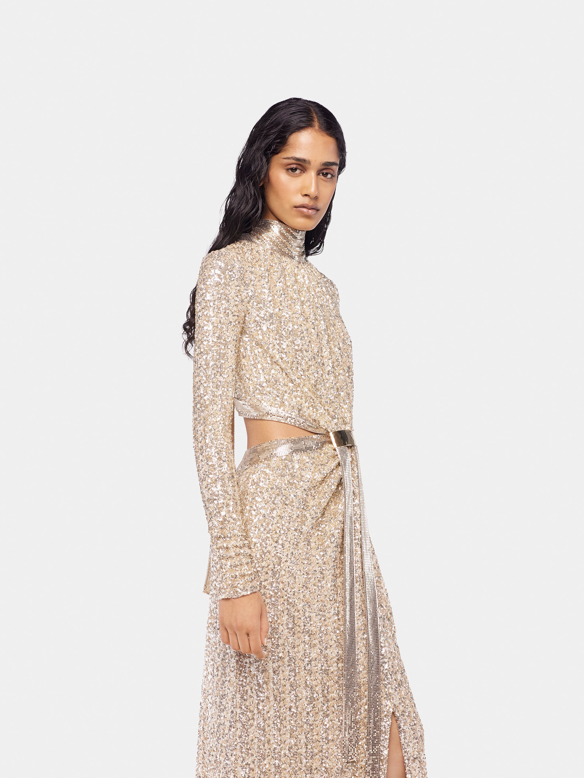 Long mesh and sequin dress