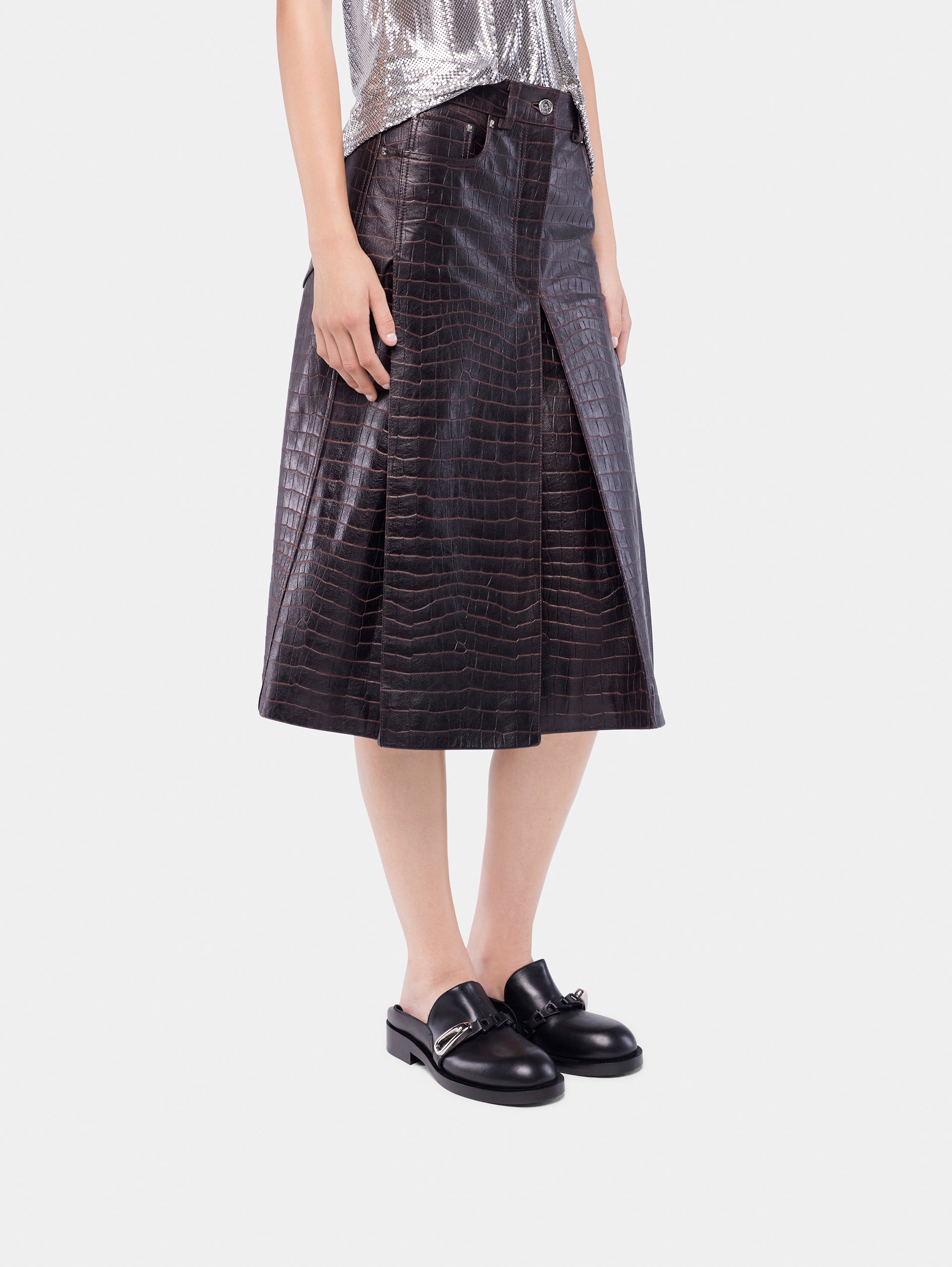 Midi leather skirt