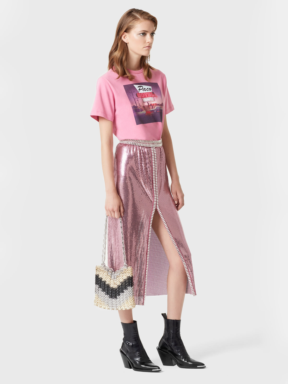 Pink mesh long skirt