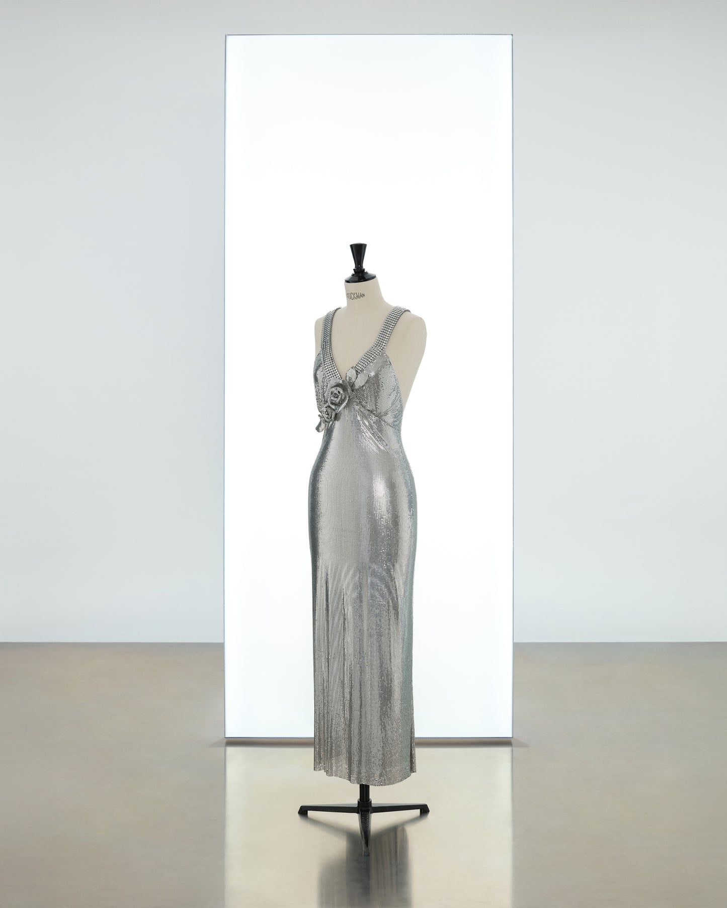 Long strap V-neck dress in iconic mesh