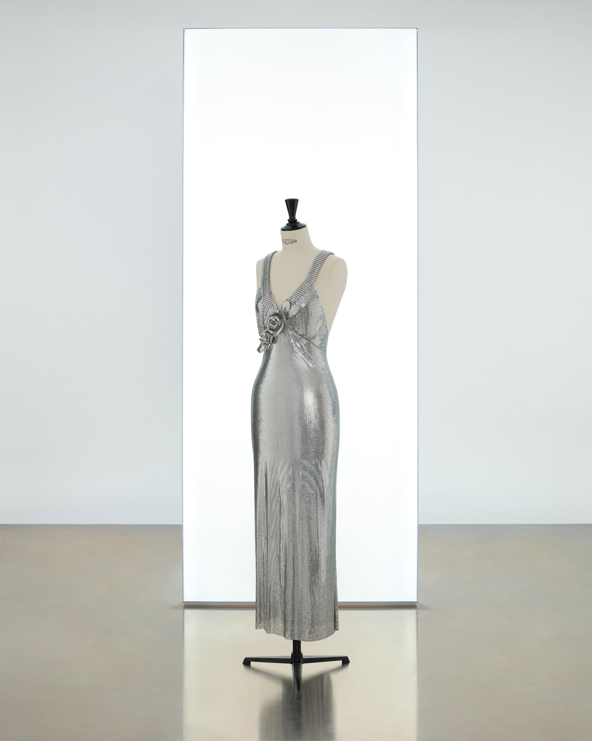 Long strap V-neck dress in iconic mesh