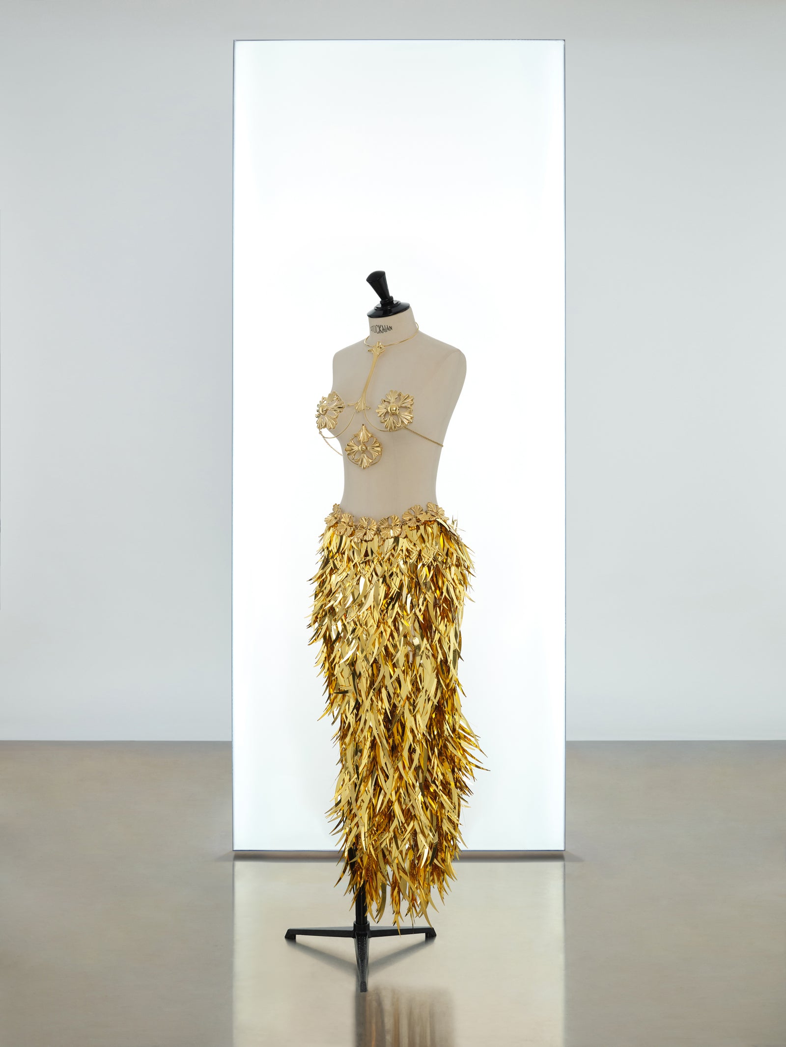 Long skirt made in metallic feather assembly position 1 - Image 1