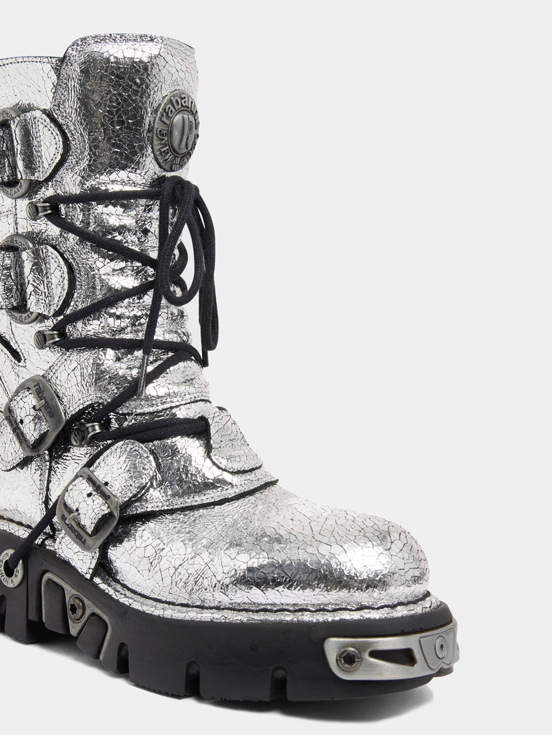 RABANNE x NEW ROCK SILVER BOOTS