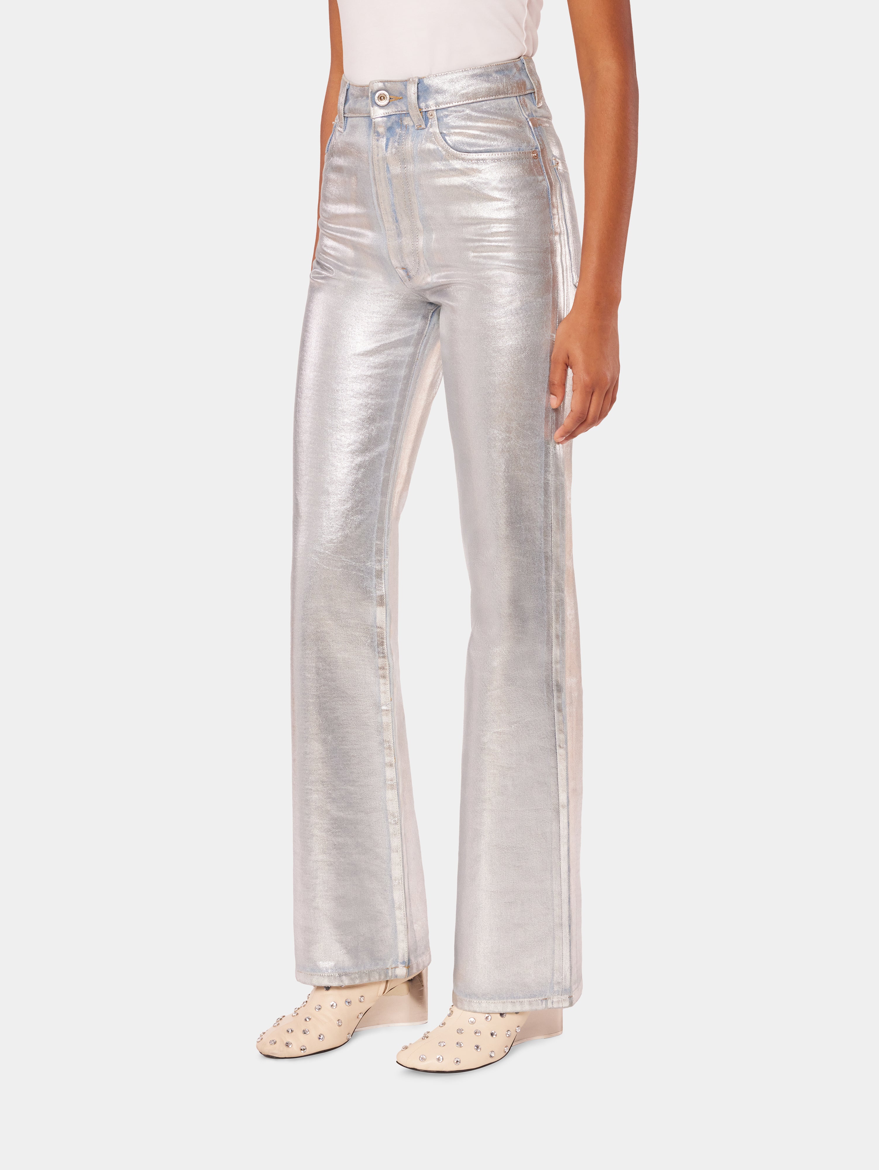 Silver metallic straight-leg pants | Rabanne
