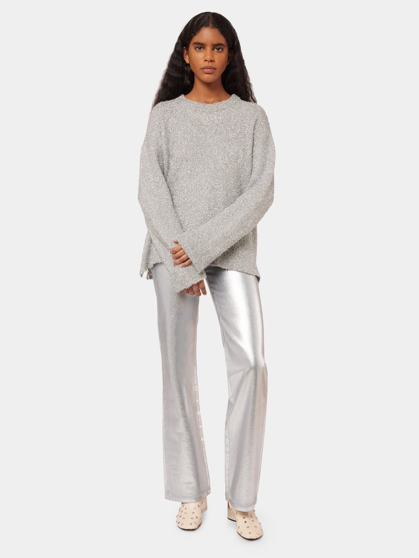 Sweater with silver metalized effect