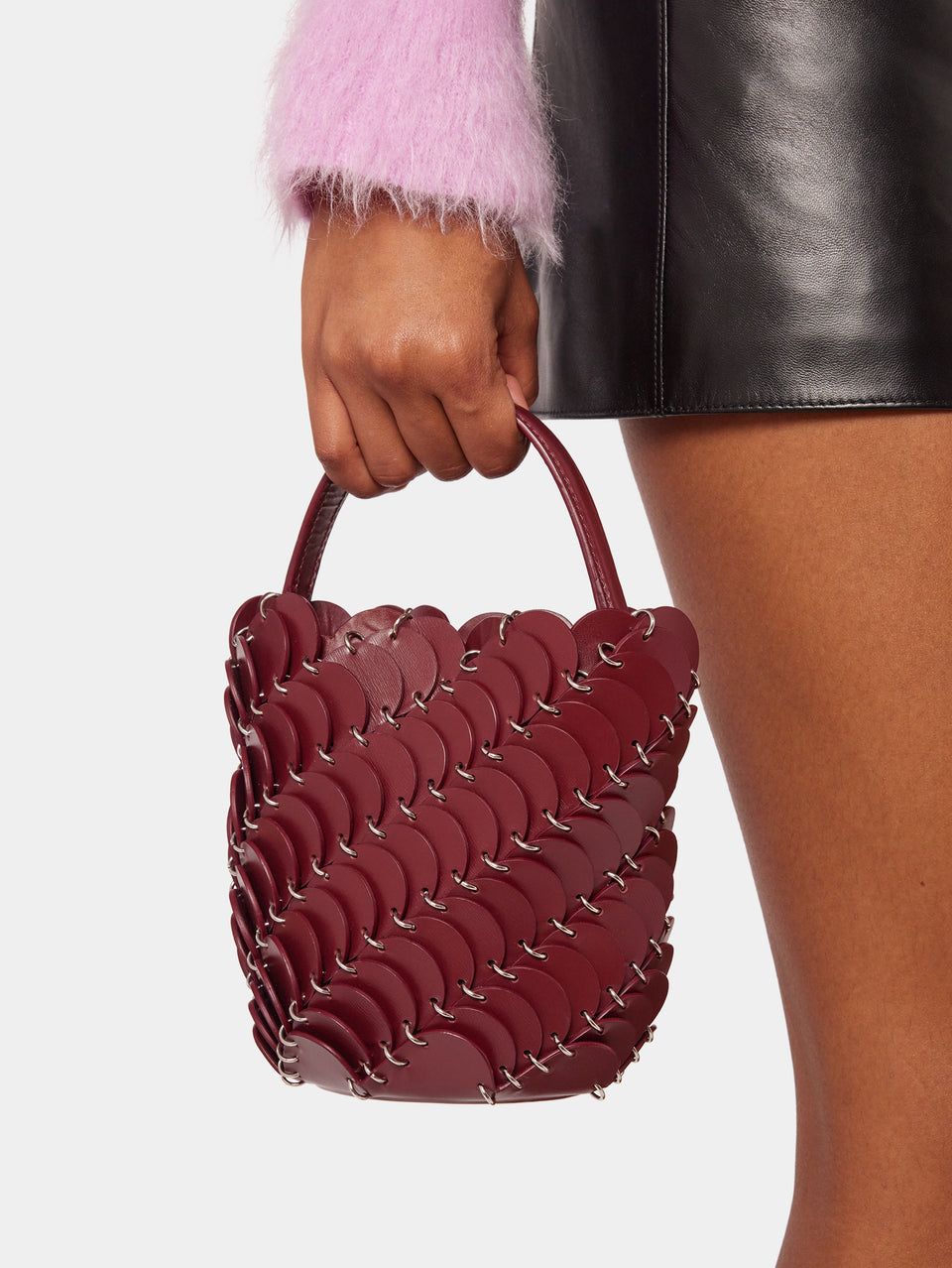 Small Merlot bucket Paco bag in leather