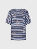 STRIPED WHITE AND BLUE EMBROIDERED TEE-SHIRT IN COTTON POPLIN position 1