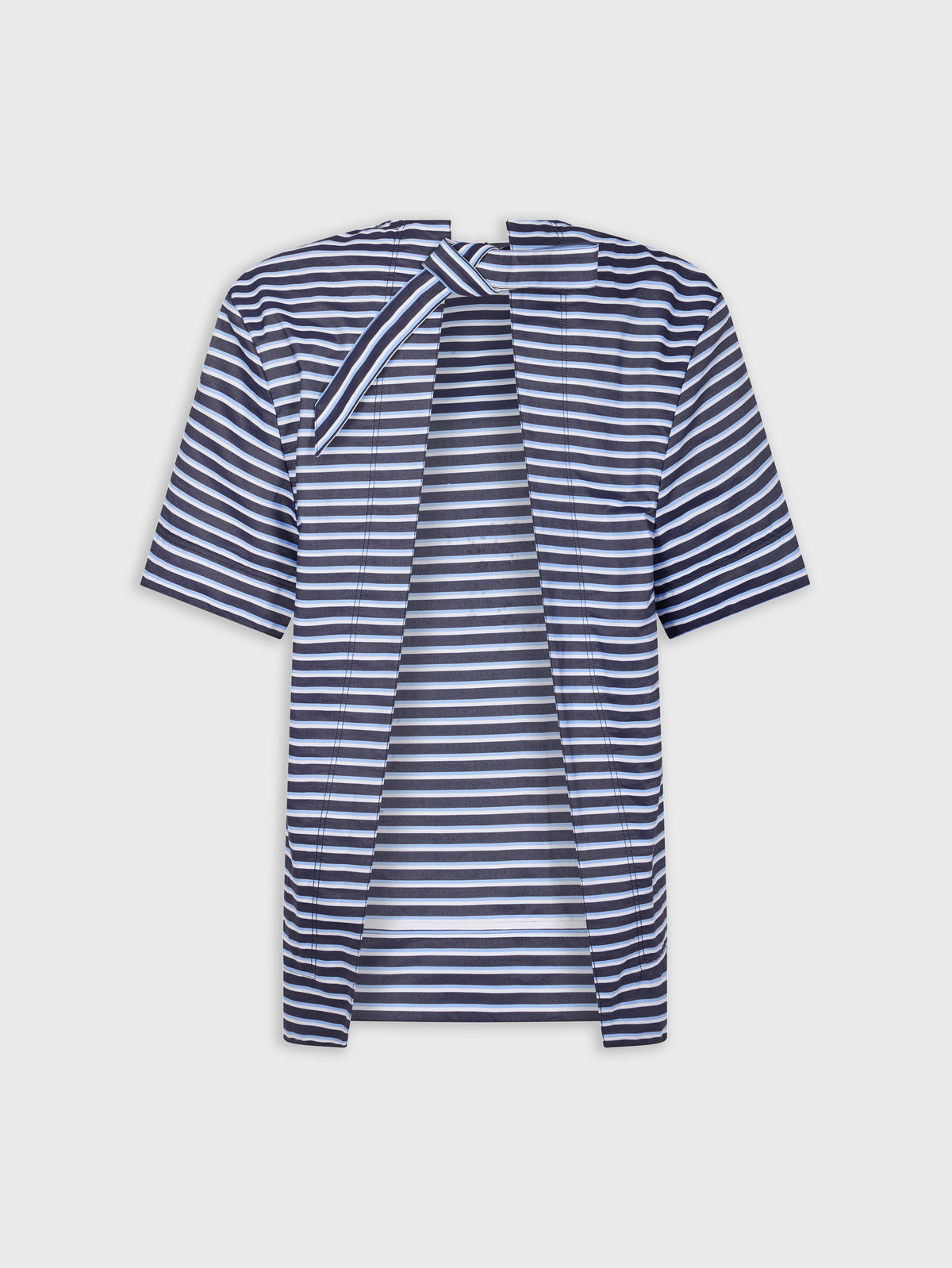 STRIPED WHITE AND BLUE EMBROIDERED TEE-SHIRT IN COTTON POPLIN position 7
