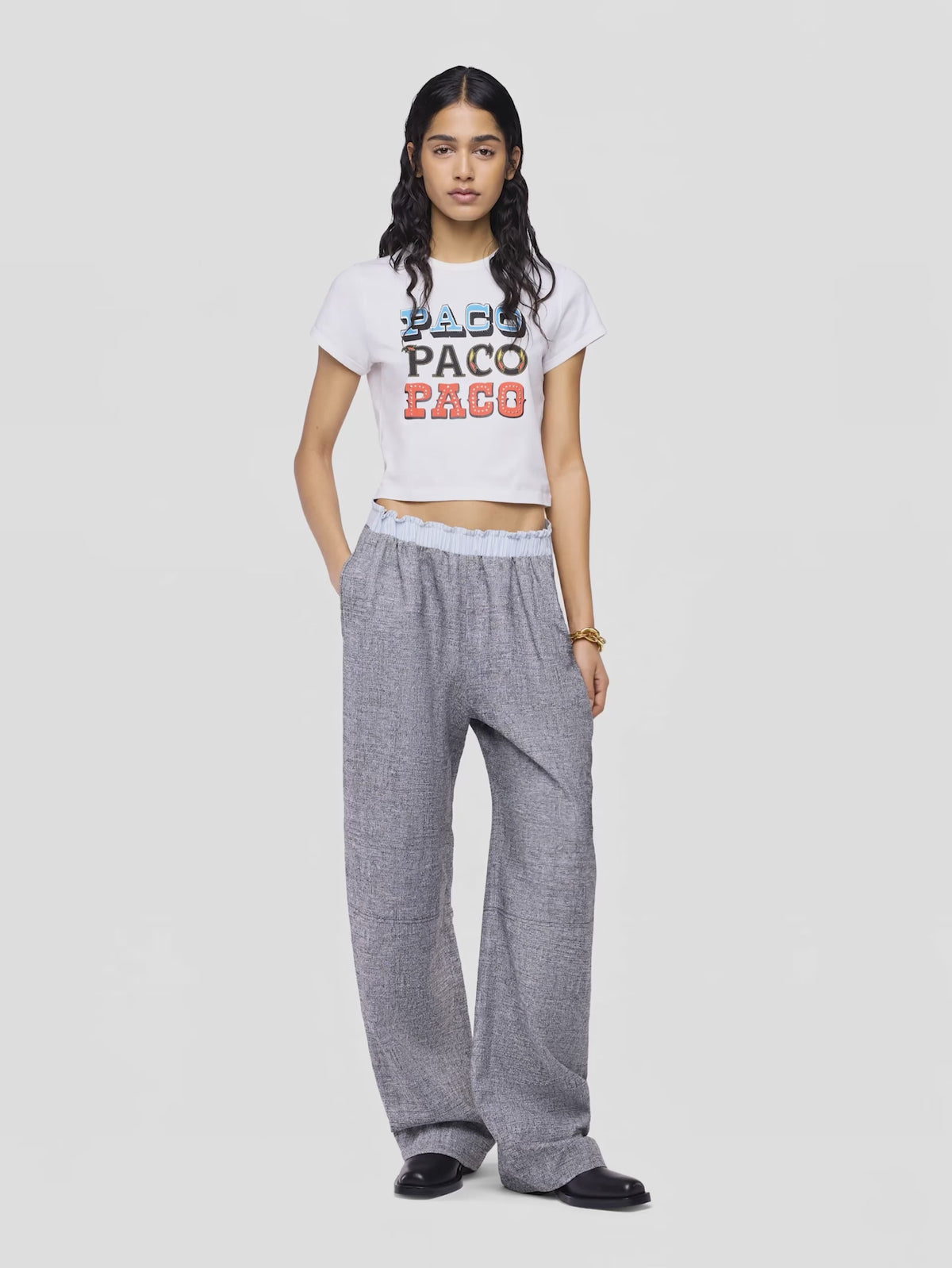 Straight tailored trousers in heather grey wool