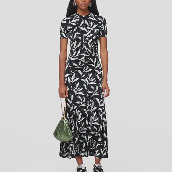 Long black printed dress