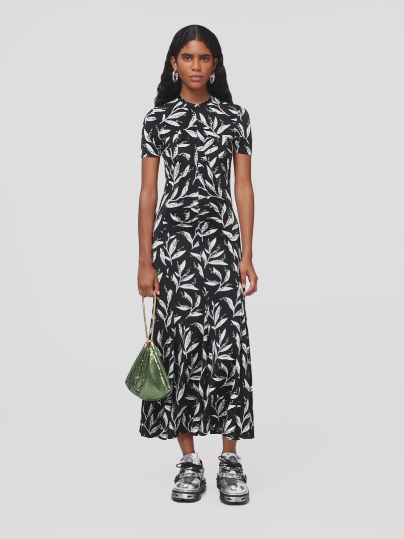 Long black printed dress