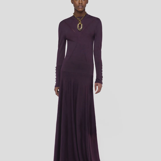 Magenta wool long knit fluid skirt