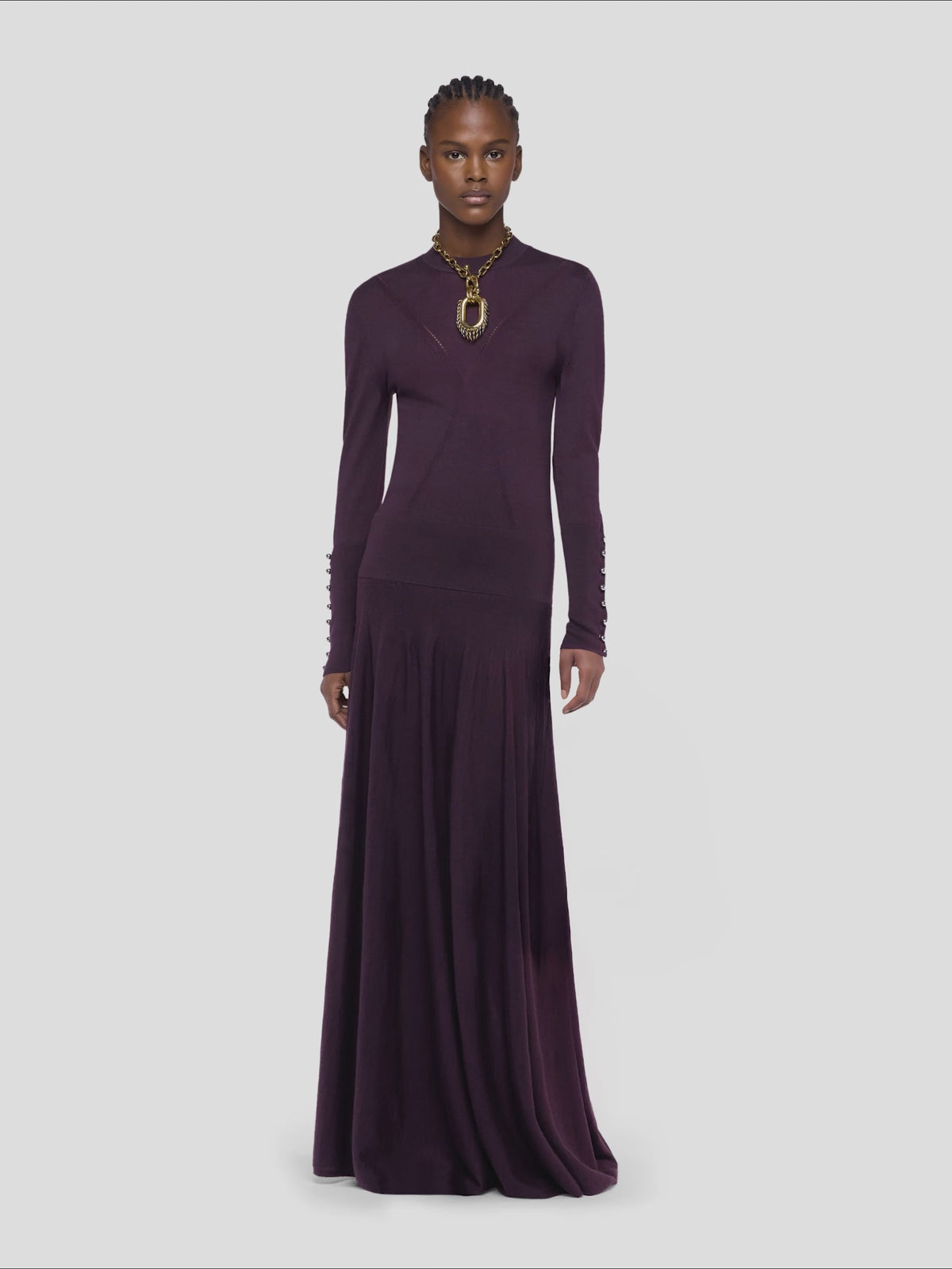 Magenta wool long knit fluid skirt