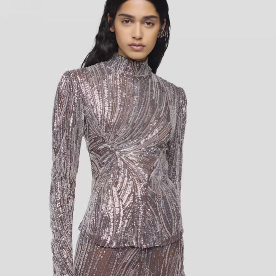 Long-sleeve top with silver embroidery details