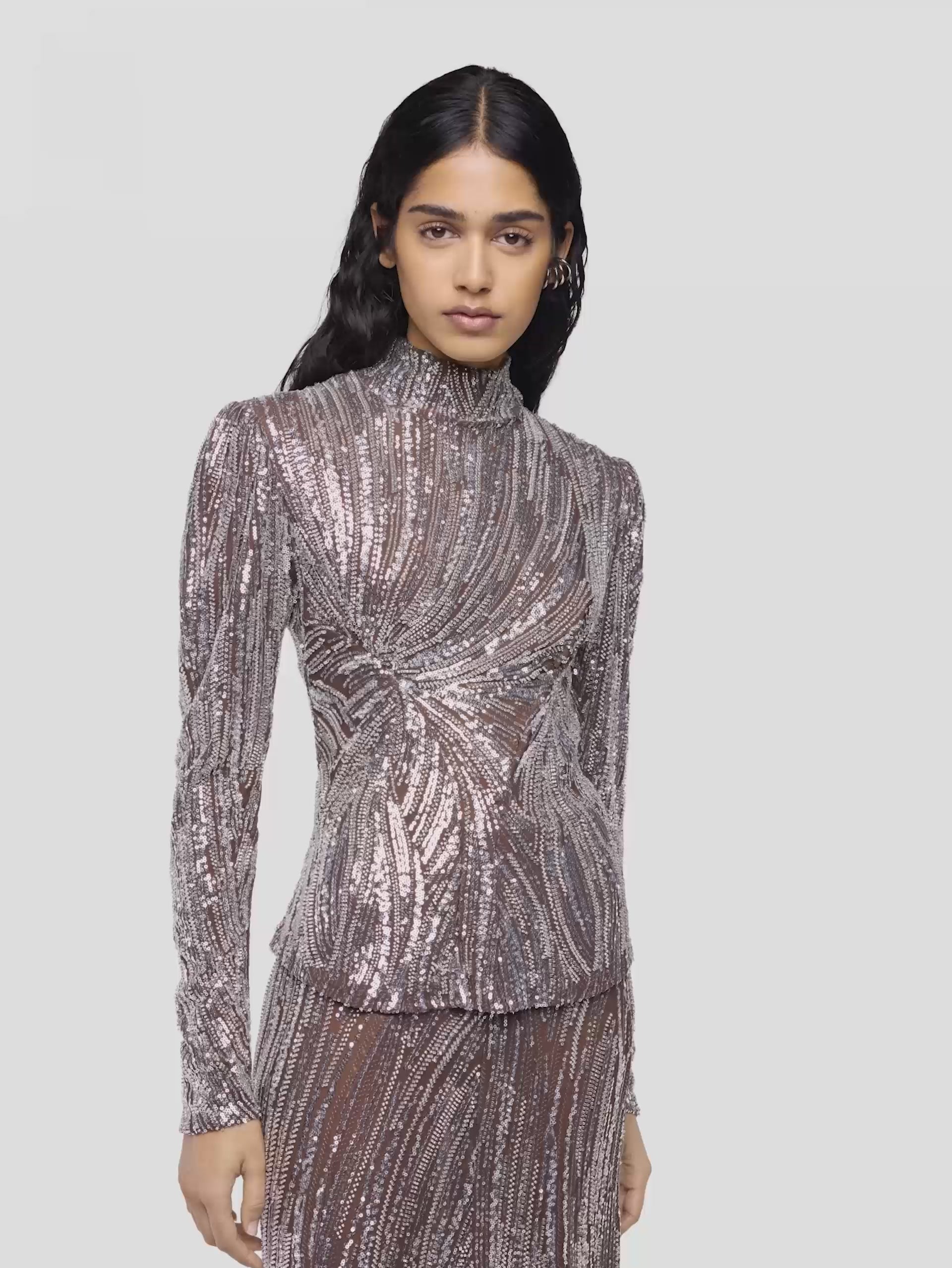 Long-sleeve top with silver embroidery details