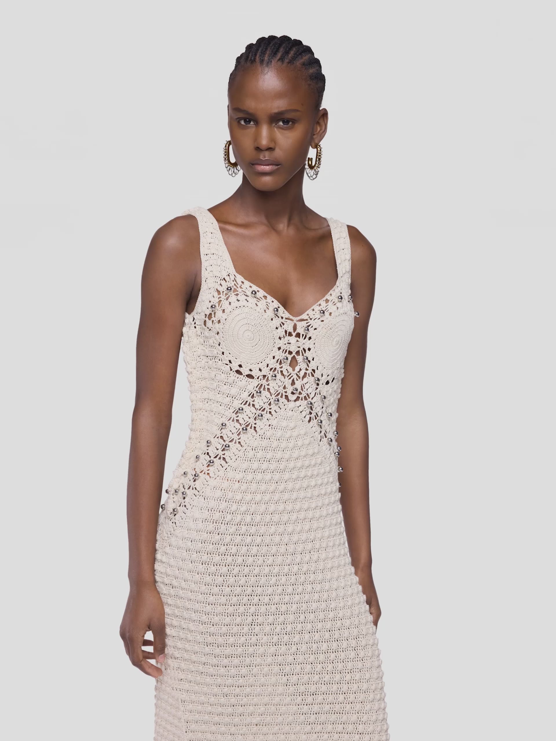 Handmade midi dress in ecru crochet