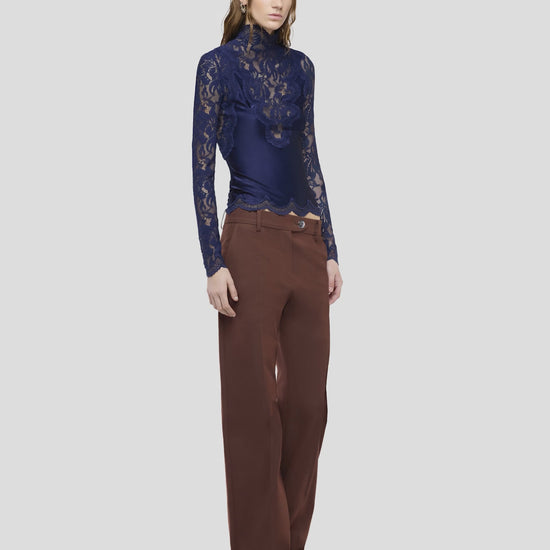 Straight tailored trousers in brown cotton and wool