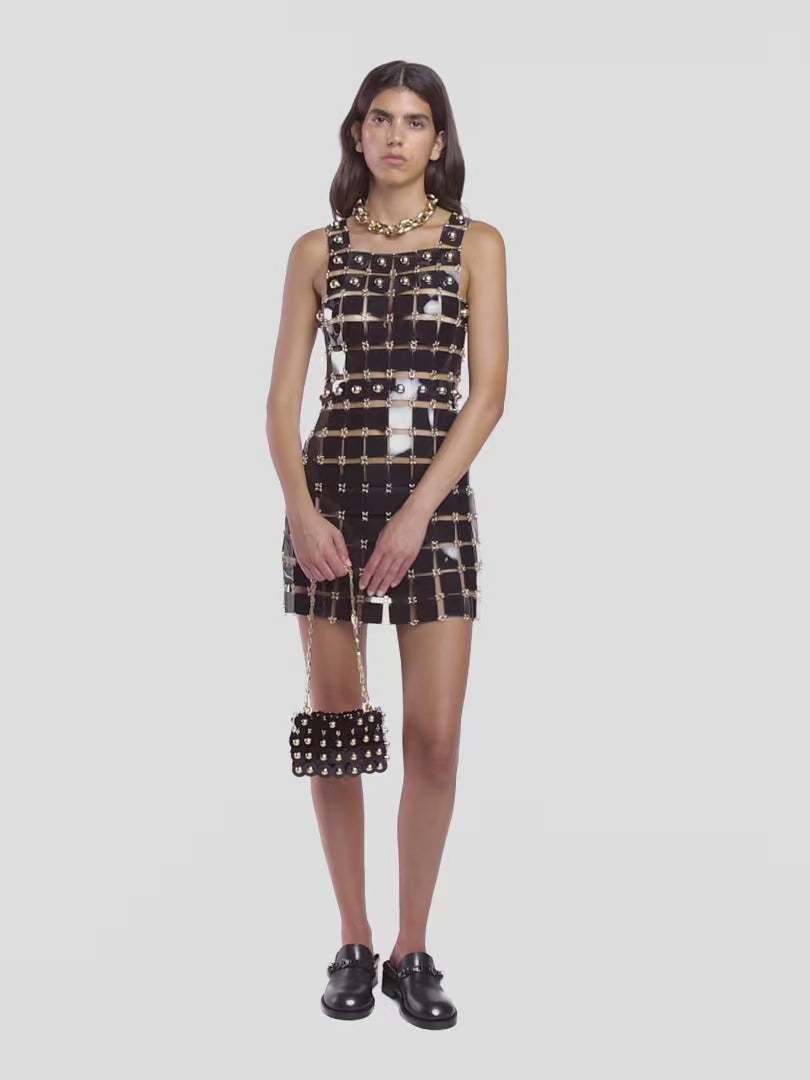 SHORT DRESS IN RHODOID ASSEMBLY