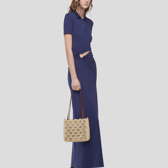 Longue robe piercing bleu marine en coton 