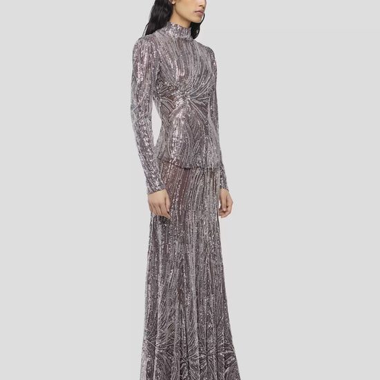 Long fluid skirt with silver embroidery details