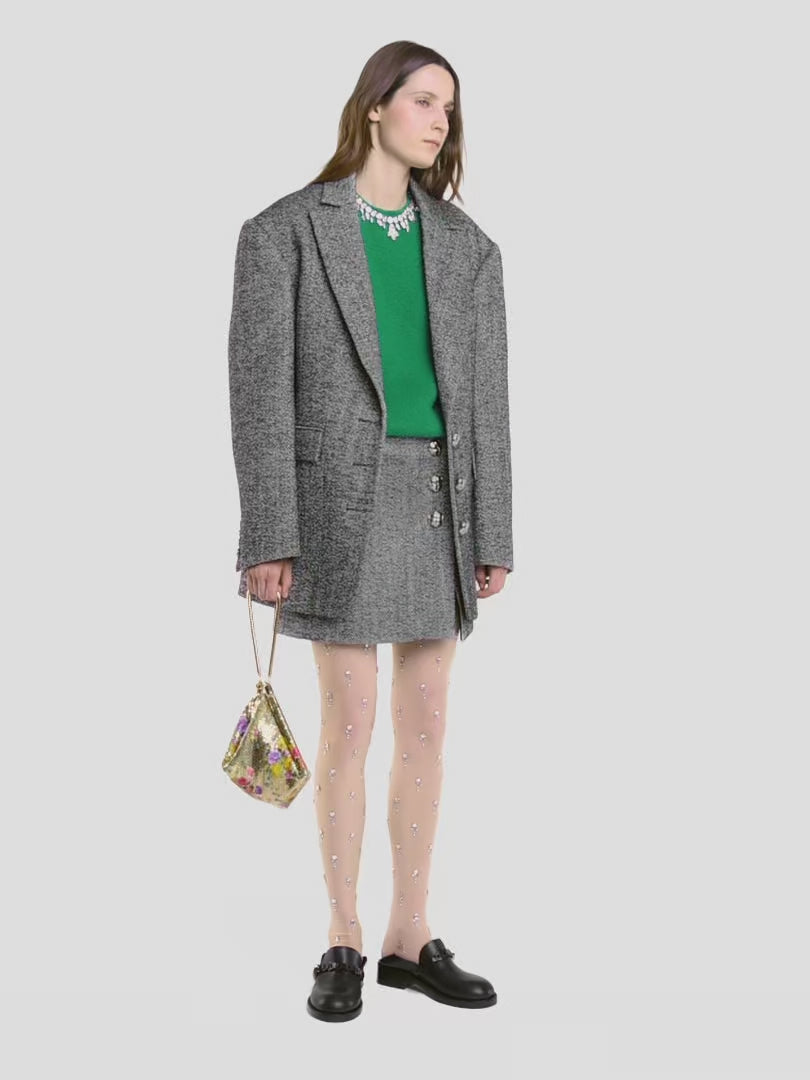 LONG BLAZER IN HERRINGBONE WOOL