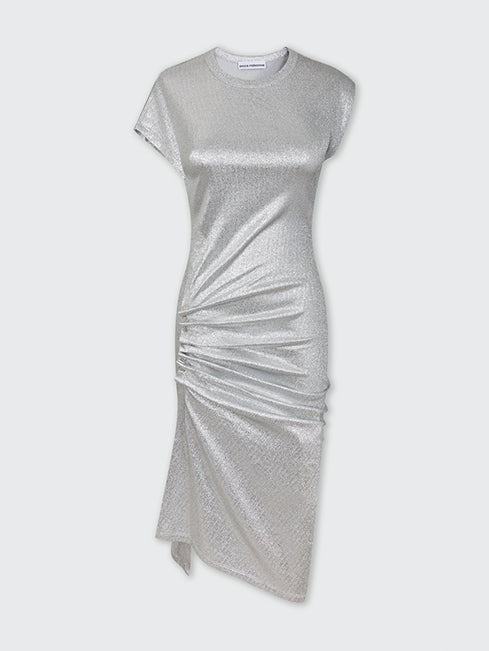 Silver drapé pression dress in lurex