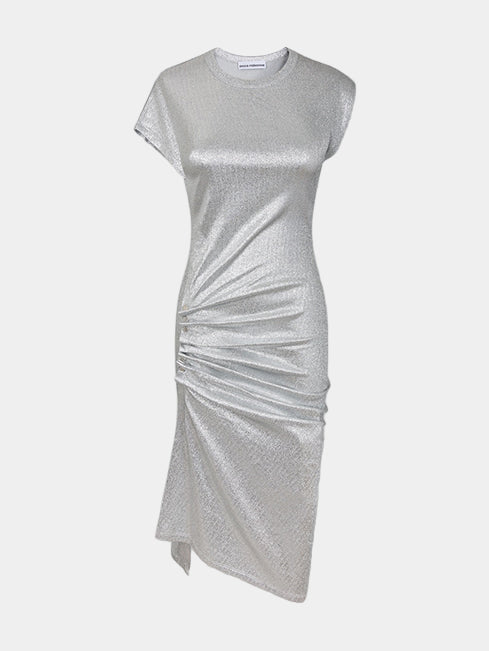 Silver drapé pression dress in lurex