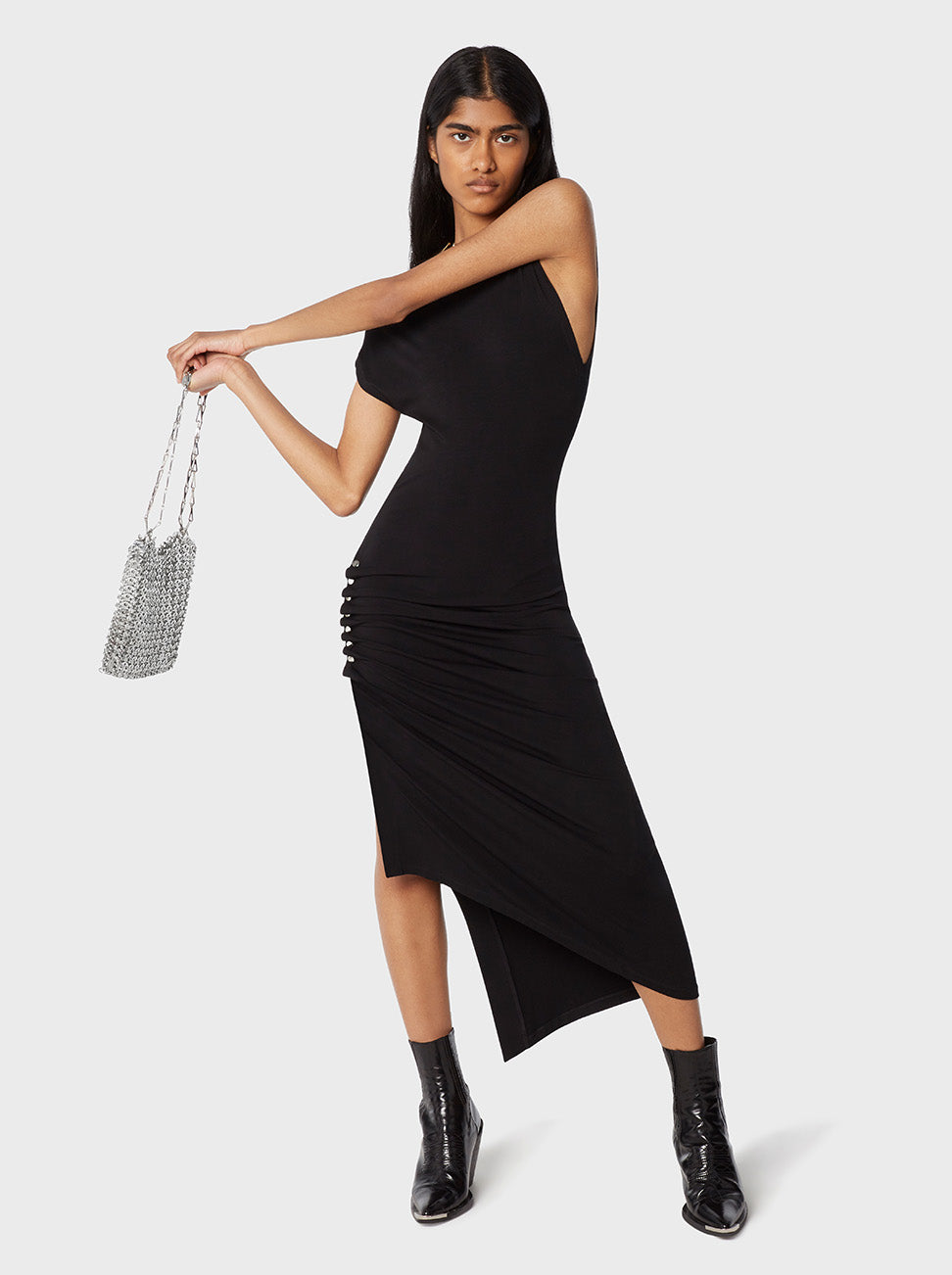 Black draped pression dress in jersey