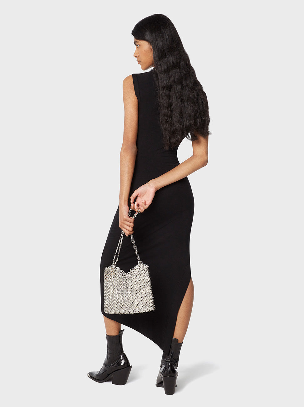 Black draped pression dress in jersey