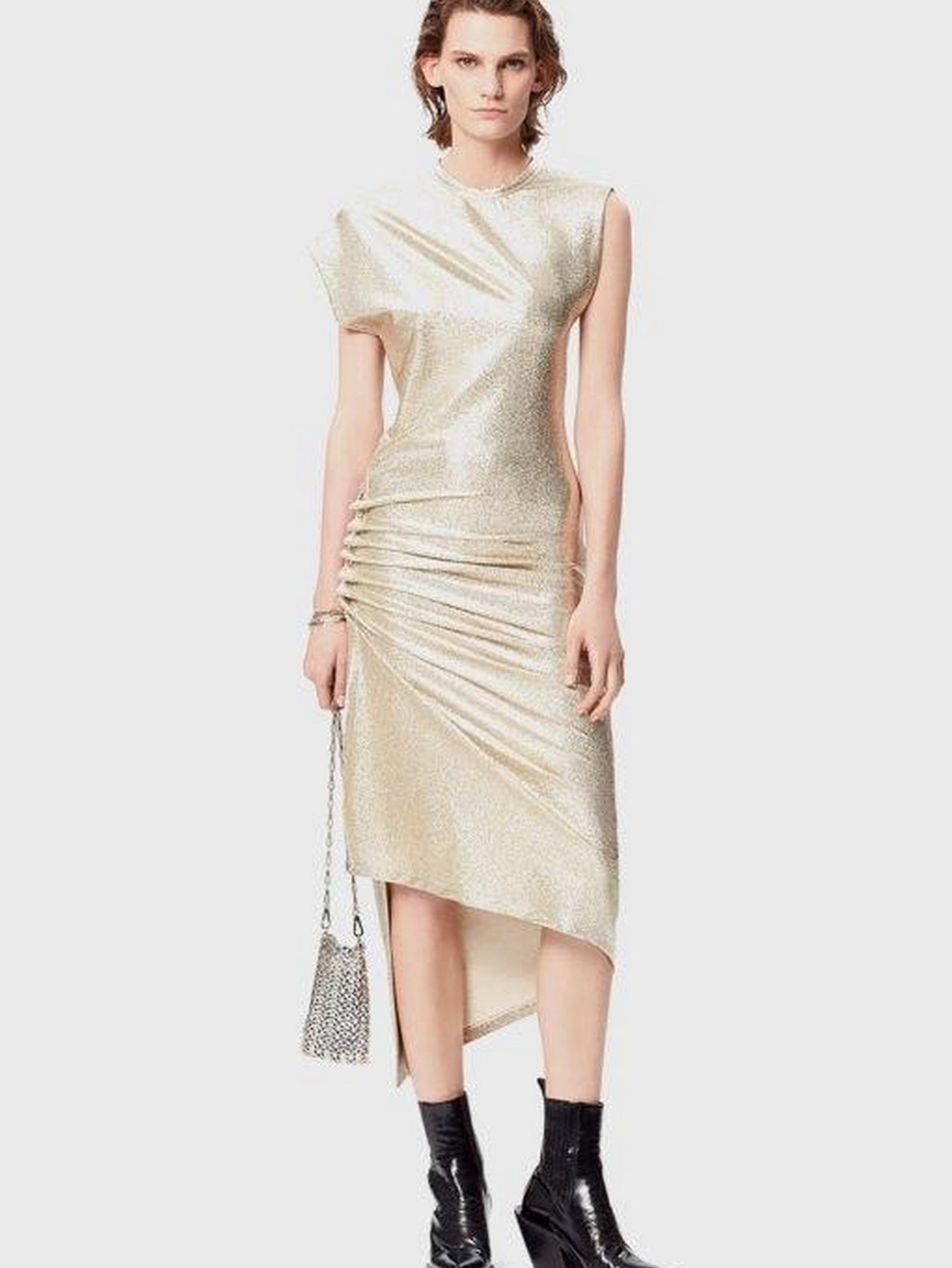 Gold drapé pression dress in lurex - Image 2