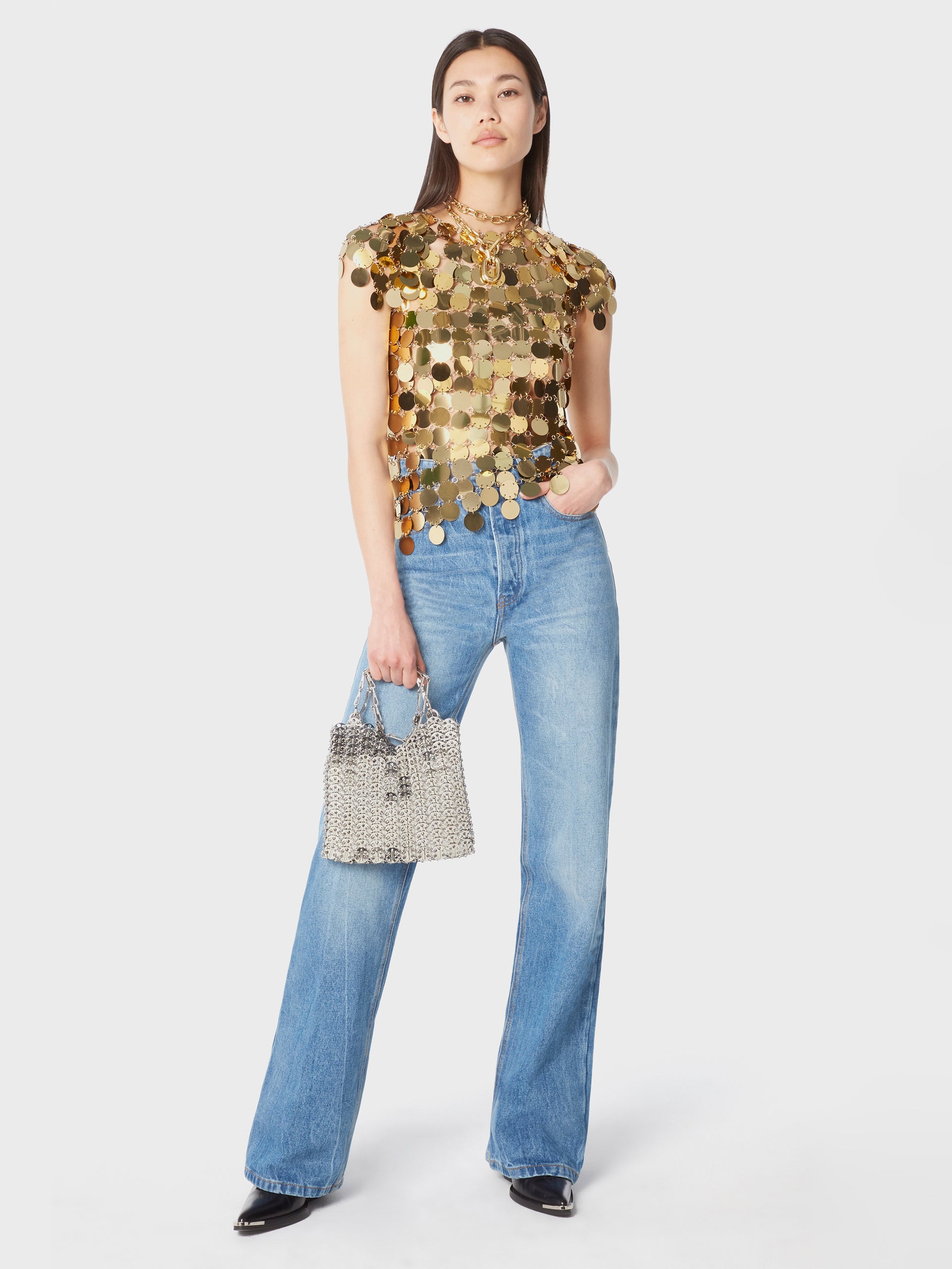 The gold sparkle discs top – Rabanne